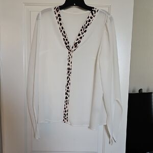 SHEIN White Long Sleeve Tie Front Blouse